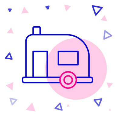 Rv Kamp karavanı simgesi beyaz arkaplanda izole edildi. Gezici ev, karavan, yolculuk için ev karavanı. Renkli taslak konsepti. Vektör İllüstrasyonu.