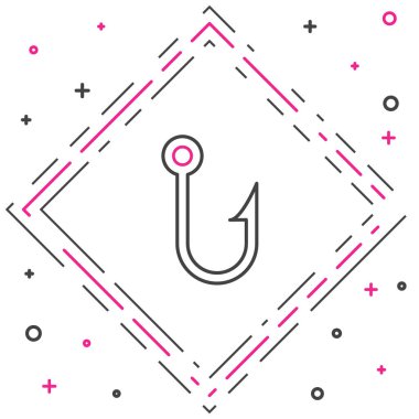 Olta kancası simgesi beyaz arkaplanda izole edildi. Balık oltası. Renkli taslak konsepti. Vektör.