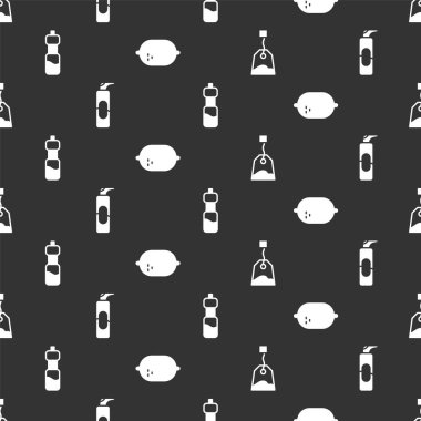 Çay poşeti, saç spreyi spreyi, bir şişe su ve limon. Vektör.