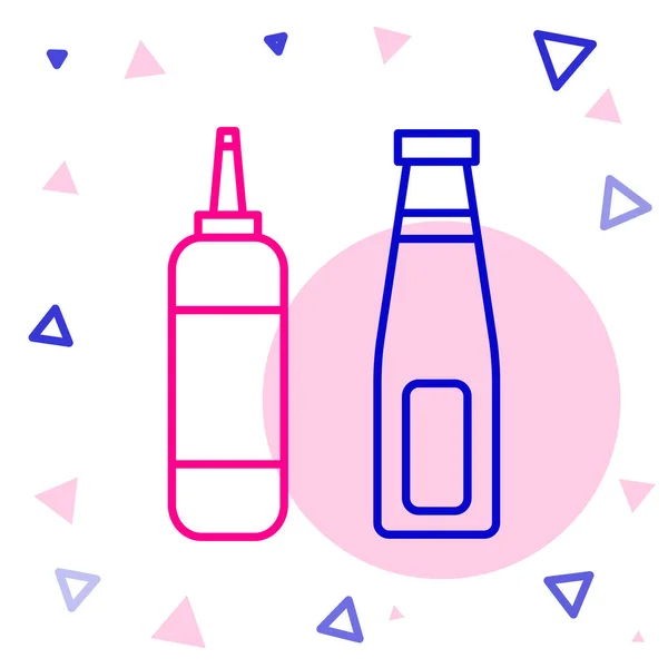 Значок Пляшки Соусу Лінії Ізольовано Білому Тлі Кетчуп Гірчиця Пляшки — стоковий вектор