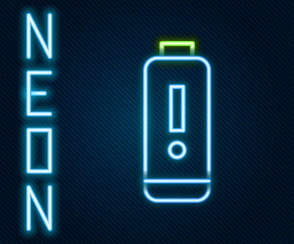 Świecąca Neon Line Wskaźnik Poziomu Naładowania Baterii Ikona Izolowana Czarnym — Wektor stockowy