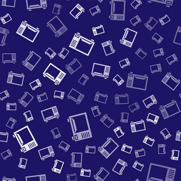 Beyaz mikrodalga fırın ikonu mavi arka planda izole edilmiş pürüzsüz desen. Ev aletleri simgesi. Vektör İllüstrasyonu.