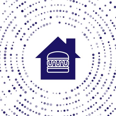 Mavi Çevrimiçi sipariş ve fast food dağıtım ikonu beyaz arka planda izole edildi. Soyut çember rastgele noktalar. Vektör.