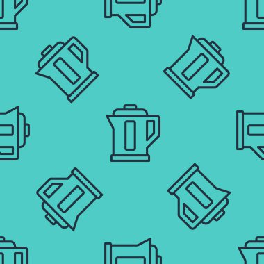 Siyah çizgi Elektrikli Kettle ikonu yeşil arka planda izole edilmiş pürüzsüz desen. Çaydanlık ikonu. Vektör.