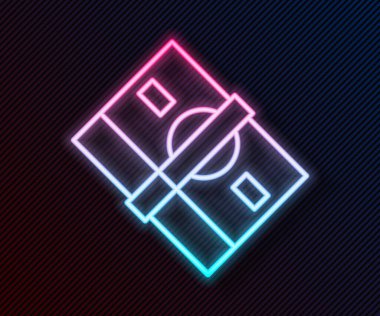 Parlak neon hattı kağıt yığınları para ikonu siyah arka planda izole. Para desteleri. Para birimi. Vektör.