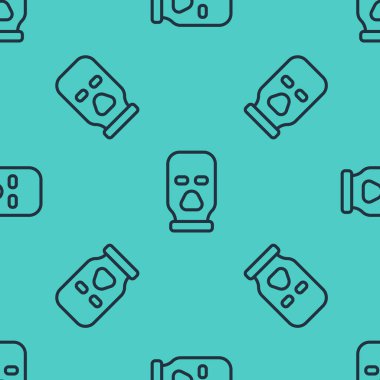 Siyah çizgi kar maskesi ikonu yeşil arka planda izole edilmiş pürüzsüz desen. Kış sporları için bir parça kıyafet ya da bir suçlu ya da hırsız için bir maske. Vektör.