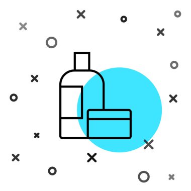 Beyaz arka planda siyah çizgi kremi ya da losyon kozmetik tüp ikonu izole edilmiş. Kadınlar için vücut bakım ürünleri. Rastgele dinamik şekiller. Vektör.