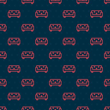 Kırmızı çizgi kanepe simgesi siyah arkaplanda izole edilmiş. Vektör.