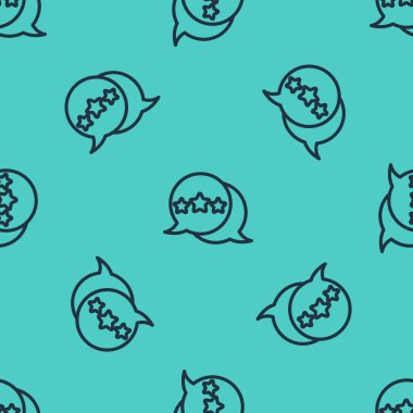 Siyah çizgi Beş yıldızlı müşteri değerlendirme simgesi yeşil arka planda izole edilmiş kusursuz desen. Favori, en iyi derecelendirme, ödül sembolü. Vektör.