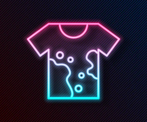 Línea Neón Brillante Camiseta Sucia Icono Aislado Sobre Fondo Negro — Vector de stock