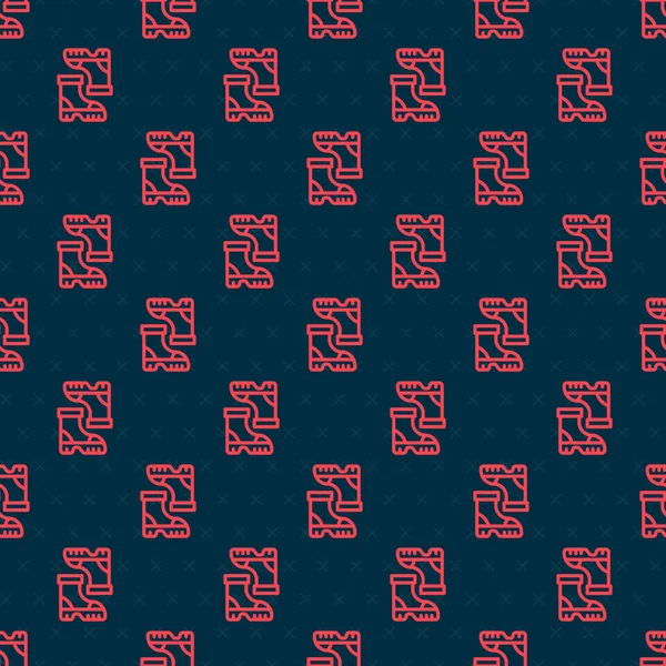 Kırmızı çizgi, su geçirmez lastik bot ikonu siyah arka planda izole edilmiş kusursuz desen. Yağmurlu hava, balıkçılık, bahçe işleri için çizme. Vektör.