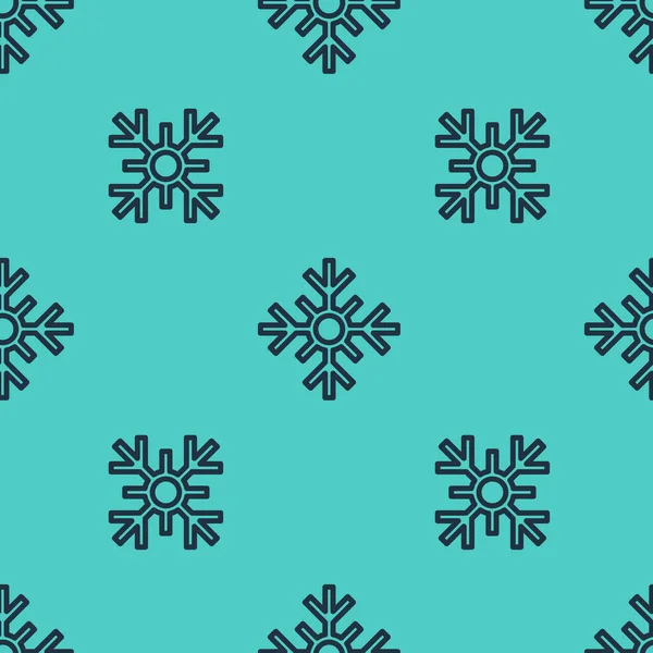 黑线雪花图标隔离无缝图案绿色背景 圣诞快乐 新年快乐 — 图库矢量图片
