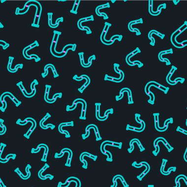 Çizgi Endüstrisi metalik boru ikonu siyah arka planda izole edilmiş pürüzsüz desen. Tesisat boru hattının farklı şekillerde parçaları. Vektör İllüstrasyonu.