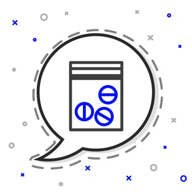 Beyaz arka planda izole edilmiş plastik torba uyuşturucu ikonu. Sağlık tehlikesi. Renkli taslak konsepti. Vektör İllüstrasyonu.