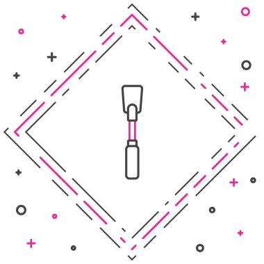 Deri çizgi kamçı simgesi beyaz arkaplanda izole edildi. Fetiş aksesuarı. Yetişkinler için seks oyuncağı. Renkli taslak konsepti. Vektör İllüstrasyonu.