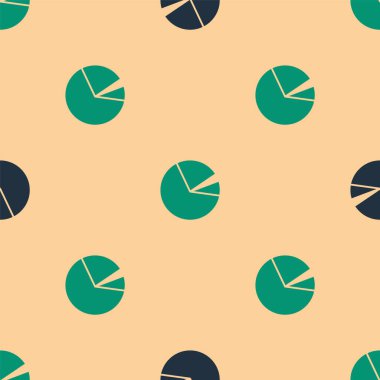 Yeşil ve siyah turta grafik ikonu bej arkaplandaki kusursuz deseni izole etti. Diyagram çizelgesi. Vektör İllüstrasyonu.