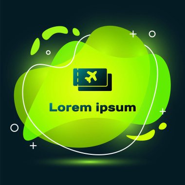 Siyah arka planda Black Airlines bileti ikonu izole edildi. Uçak bileti. Sıvı şekilli soyut pankart. Vektör İllüstrasyonu.