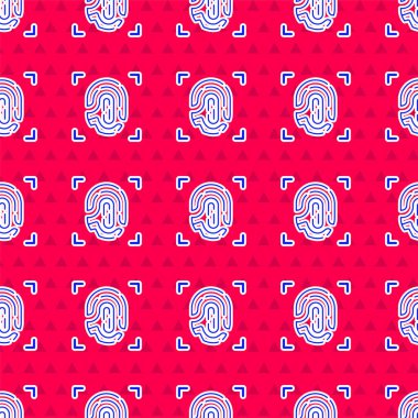 Mavi Parmak izi simgesi kırmızı arkaplanda izole edilmiş. Kimlik uygulaması simgesi. Kimlik işareti. Kimliğe dokun. Vektör.