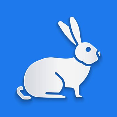 Kağıt kesiği Tavşan simgesi mavi arkaplanda izole edilmiş. Kağıt sanatı tarzı. Vektör.