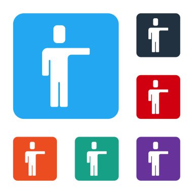 Beyaz kafa avlama ikonu beyaz arka planda izole edildi. İş hedefi ya da İstihdam tabelası. İş için insan kaynakları ve adam toplama. Renkli kare düğmelerle simgeleri ayarla. Vektör.