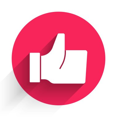 Beyaz El, uzun gölgeli bir ikon gibidir. Kırmızı daire düğmesi. Vektör.