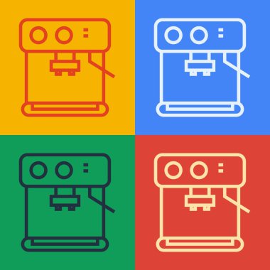 Pop Art Line Kahve makinesi ikonu renk arkaplanında izole edilmiş. Vektör İllüstrasyonu.