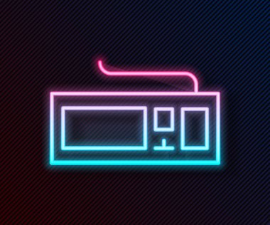 Parlayan neon hattı Bilgisayar klavye simgesi siyah arkaplanda izole edildi. Bilgisayar bileşeni işareti. Vektör İllüstrasyonu.