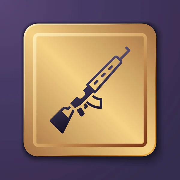 Фіолетова Гвинтівка Снайпера Піктограмою Прицілу Ізольована Фіолетовому Фоні Золота Квадратна — стоковий вектор