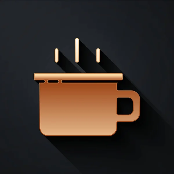 Gold Coffee Cup Pictogram Geïsoleerd Zwarte Achtergrond Theekopje Warme Drank — Stockvector