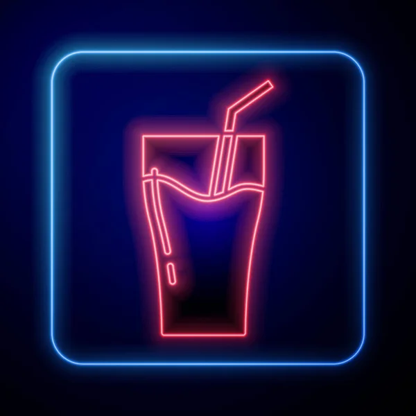 Brillante Neón Icono Vaso Jugo Aislado Sobre Fondo Azul Tubo — Vector de stock