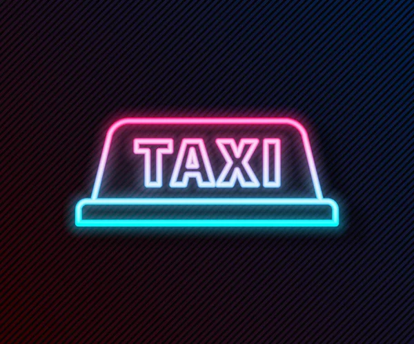 Glödande Neon Line Taxi Bil Tak Ikon Isolerad Svart Bakgrund — Stock vektor
