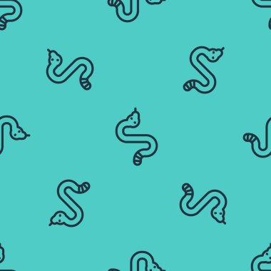 Siyah çizgi Yılan simgesi yeşil arkaplanda pürüzsüz desen izole etti. Vektör.