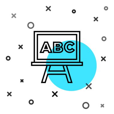 Beyaz arkaplanda siyah çizgi karton simgesi izole edildi. Okul karatahtası. Rastgele dinamik şekiller. Vektör.