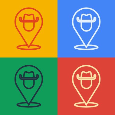 Pop Art Line konum kovboy simgesi renk arkaplanında izole edildi. Vektör.