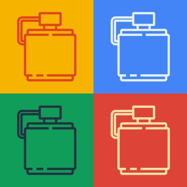 Pop Art Line Canteen su şişesi simgesi renk arkaplanında izole edildi. Turist matarası ikonu. Kampanyada bir kavanoz su kullanıldı. Vektör.