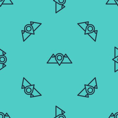 Siyah çizgi konum dağları ikonu yeşil arka planda izole edilmiş pürüzsüz desen. Zaferin ya da başarının sembolü. Vektör.