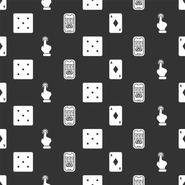 Elmaslı iskambil kağıtları, kumarhane fişleri, zar oyunu ve kumarhane poker turnuvası davetiyelerini kusursuz düzenle. Vektör.