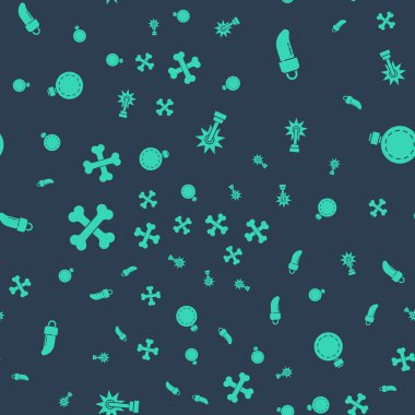 Mahmuzlar, dişler, çapraz insan kemikleri ve kantin su şişesi kusursuz desenli. Vektör.