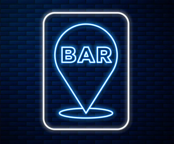 Glödande Neon Linje Alkohol Eller Bar Plats Ikon Isolerad Tegel — Stock vektor