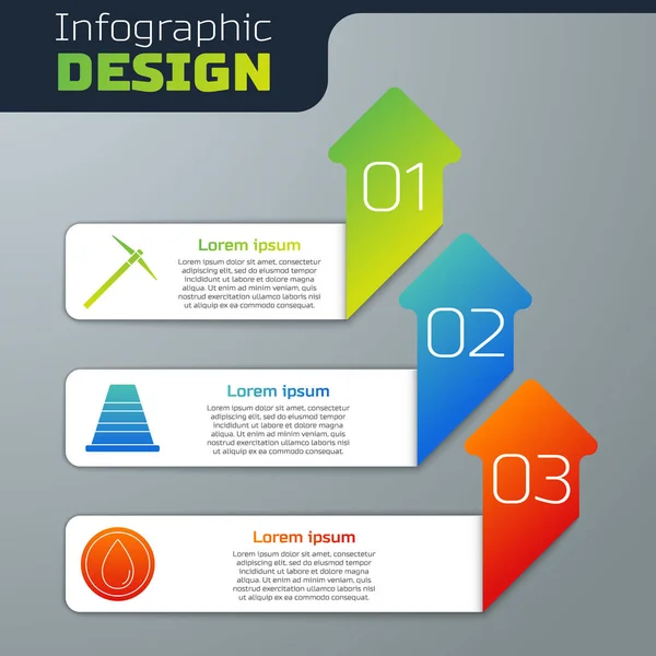 Set Pickaxe Cone Trânsito Gota Água Modelo Infográfico Negócios Vetor — Vetor de Stock