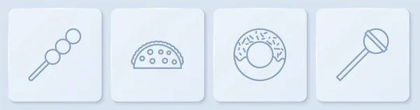 用木棍 甜甜圈 玉米饼和棒棒糖把肉丸子排好 白色正方形按钮 — 图库矢量图片