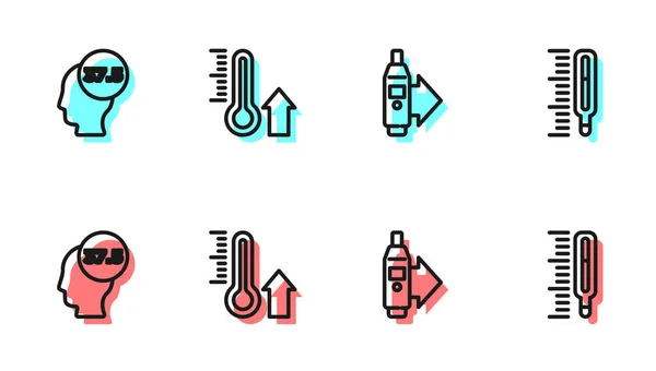 Set Line Termómetro Digital Alta Temperatura Del Cuerpo Humano Meteorología — Vector de stock