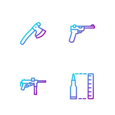 Hat kurşunu, makineli tüfek M3, tahta balta ve Mauser. Renk simgeleri. Vektör.