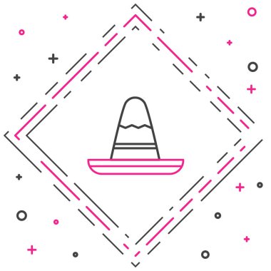 Geleneksel Meksika şapka ikonu beyaz arka planda izole edilmiş. Renkli taslak konsepti. Vektör İllüstrasyonu.