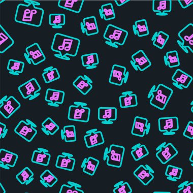 Konuşma baloncuğu simgesindeki satır notaları siyah arkaplanda izole edilmiş kusursuz desen. Müzik ve ses konsepti. Vektör İllüstrasyonu.