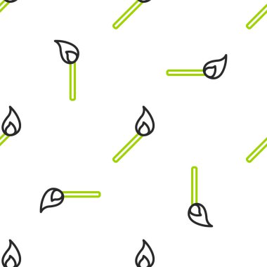 Ateş ikonu ile çizgi yakma kibriti beyaz arka planda izole edilmiş pürüzsüz desen. Ateşle maç. Kibrit işareti. Vektör İllüstrasyonu.