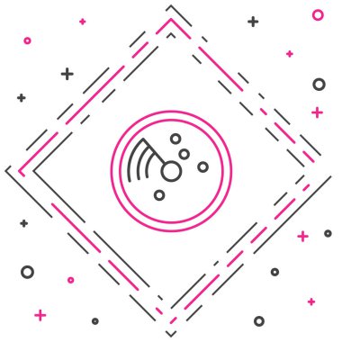 Beyaz arkaplanda izole edilmiş simgeyi ararken hedefleri olan çizgi radarı ekranda. Arama sistemi. Donanma sonarı. Renkli taslak konsepti. Vektör İllüstrasyonu.