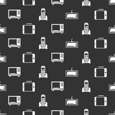 Klavyeyi, grafiksel tableti, mikrodalga fırını ve telefonu pürüzsüz şablona ayarla. Vektör.