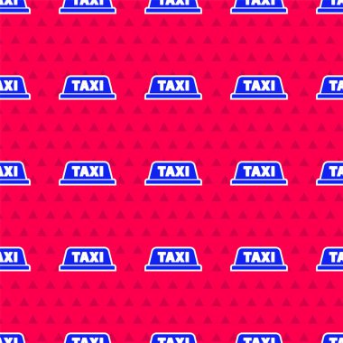 Mavi Taksi araba çatı simgesi kırmızı arka planda izole edilmiş. Vektör İllüstrasyonu.