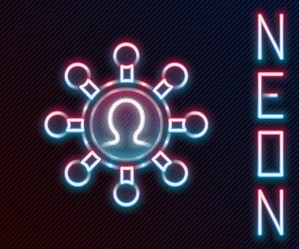 Gloeiende Neon Lijn Zakelijk Netwerk Communicatie Pictogram Geïsoleerd Zwarte Achtergrond — Stockvector